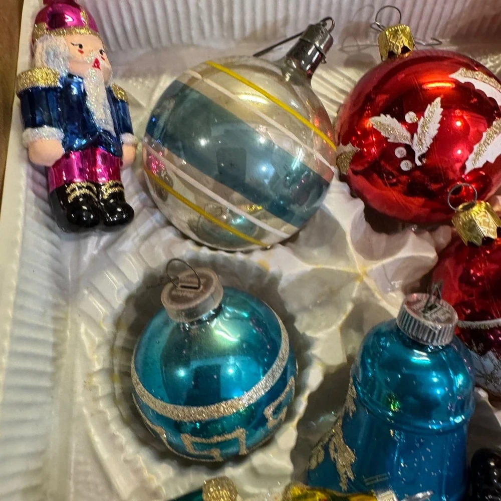 Holiday Reflections & other Glass Ornaments Set 8pc Multicolor Nutcracker Santa